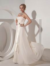 Cream Chiffon Strapless Floor Length Ready To Prom Wear