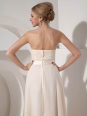 Cream Chiffon Strapless Floor Length Ready To Prom Wear