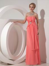 Watermelon Chiffon 2014 Prom Dress With Beading Emberllish