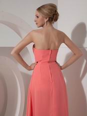 Watermelon Chiffon 2014 Prom Dress With Beading Emberllish