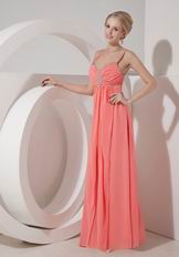 Spaghetti Straps Top Designer Watermelon Chiffon Prom Dress