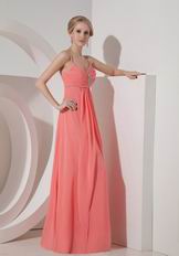 Spaghetti Straps Top Designer Watermelon Chiffon Prom Dress