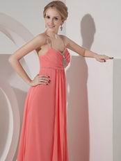 Spaghetti Straps Top Designer Watermelon Chiffon Prom Dress