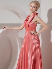 Pleated Halter Floor-length Skirt Watermelon Prom Dress Cheap