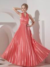 Pleated Halter Floor-length Skirt Watermelon Prom Dress Cheap