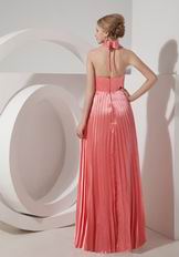 Pleated Halter Floor-length Skirt Watermelon Prom Dress Cheap