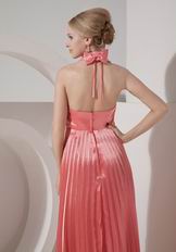 Pleated Halter Floor-length Skirt Watermelon Prom Dress Cheap