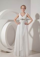 V-neck Empire Waist Ivory Chiffon 2014 Prom Wear Dress