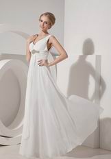 V-neck Empire Waist Ivory Chiffon 2014 Prom Wear Dress