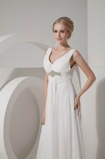 V-neck Empire Waist Ivory Chiffon 2014 Prom Wear Dress