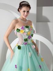 Pale Turquoise La Femme Prom Dress With Colorful Flowers