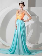 Straps V-neckline Colorful Aqua Skirt Long Prom Dress