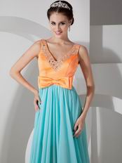 Straps V-neckline Colorful Aqua Skirt Long Prom Dress