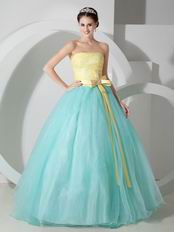 Pale Turquoise Strapless Floor Length Puffy Colorful Prom Gown