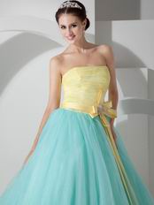 Pale Turquoise Strapless Floor Length Puffy Colorful Prom Gown