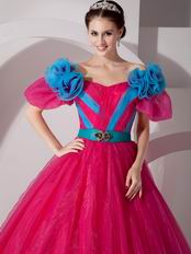 Fuchsia Organza Floor-length Quinceanera Prom Gown