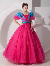 Fuchsia Organza Floor-length Quinceanera Prom Gown