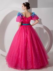 Fuchsia Organza Floor-length Quinceanera Prom Gown