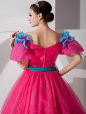 Fuchsia Organza Floor-length Quinceanera Prom Gown