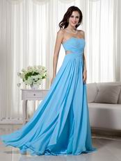 Aqua Blue Split Chiffon Floor Length Designer Prom Dress