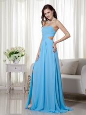 Aqua Blue Split Chiffon Floor Length Designer Prom Dress