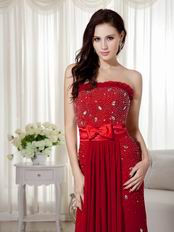 Floor Length Skirt Wine Red Female Prom Dress With Bowknot