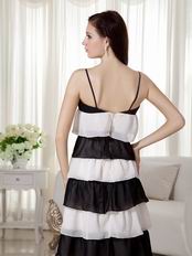 Ombre White and Black Contrast Layers Ankle-length Prom Dress