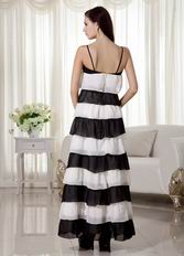 Ombre White and Black Contrast Layers Ankle-length Prom Dress