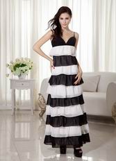 Ombre White and Black Contrast Layers Ankle-length Prom Dress