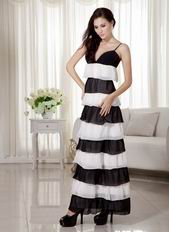 Ombre White and Black Contrast Layers Ankle-length Prom Dress