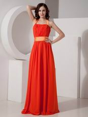 Orange Red Halter Long Chiffon Dress For Prom Party Wear