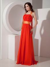 Orange Red Halter Long Chiffon Dress For Prom Party Wear