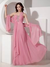 Salmon Red One Shoulder Chiffon 2014 Prom Party Dress