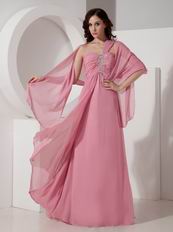 Salmon Red One Shoulder Chiffon 2014 Prom Party Dress