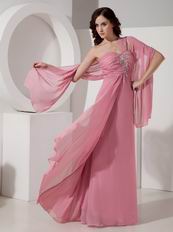 Salmon Red One Shoulder Chiffon 2014 Prom Party Dress