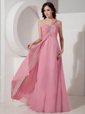 Salmon Red One Shoulder Chiffon 2014 Prom Party Dress