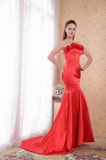 Scarlet Mermaid Strapless Prom Dress With Handcrafted Flowers