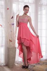 Watermelon Empire Straps High-low Chiffon Beading Prom Dress