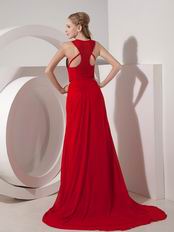 2014 New Arrival Side Zipper Wine Red Chiffon Prom Dress