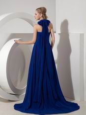Halter Watteau Train Royal Blue 2014 Top Designer La Prom Dress