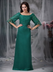 Dark Green Mother of the Bride Dress With Lace Half Sleeves Modest