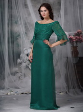Dark Green Mother of the Bride Dress With Lace Half Sleeves Modest