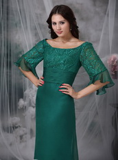 Dark Green Mother of the Bride Dress With Lace Half Sleeves Modest