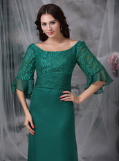 Dark Green Mother of the Bride Dress With Lace Half Sleeves Modest