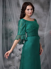 Dark Green Mother of the Bride Dress With Lace Half Sleeves Modest