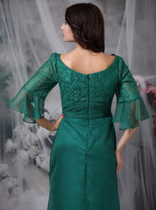 Dark Green Mother of the Bride Dress With Lace Half Sleeves Modest