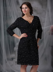 V-neck 3/4 Sleeves Black Lace Mother of the Bride Dress Modest