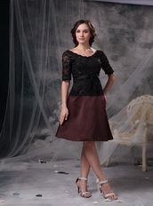 Black and Brown Half Sleeves Lace Mother Of The Bride Dress Short Modest