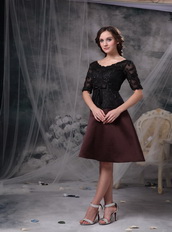 Black and Brown Half Sleeves Lace Mother Of The Bride Dress Short Modest