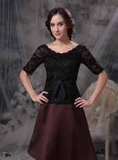 Black and Brown Half Sleeves Lace Mother Of The Bride Dress Short Modest